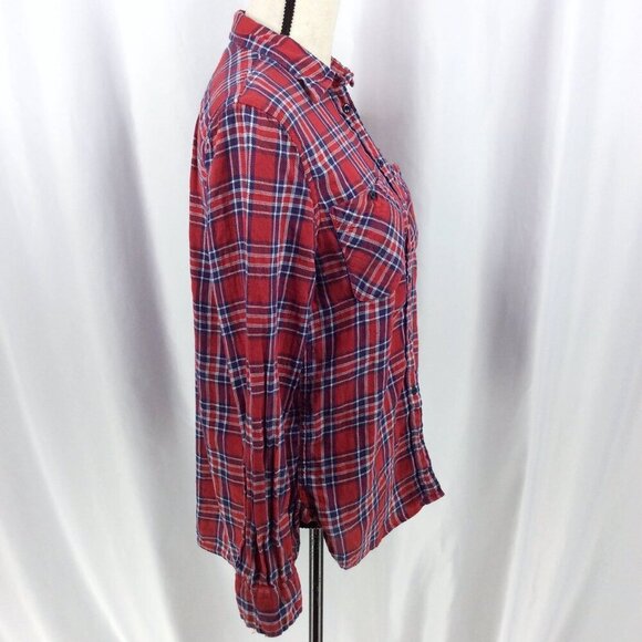 RL Utility Denim & Supply Ralph Lauren Top Womens Medium Linen Red Blue Plaid - Picture 2 of 10